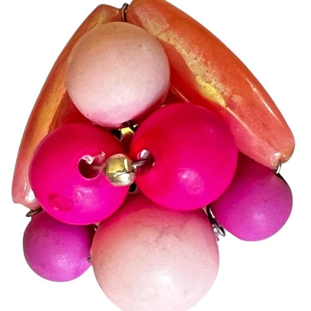 Vintage Clip-On Earrings Set Green w/ Faux Pearl & pink w/ Magenta Multicolor - Picture 10 of 15